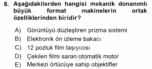 Sayısal Fotoğraf Makineleri 2017 - 2018 Dönem Sonu Sınavı 8.Soru