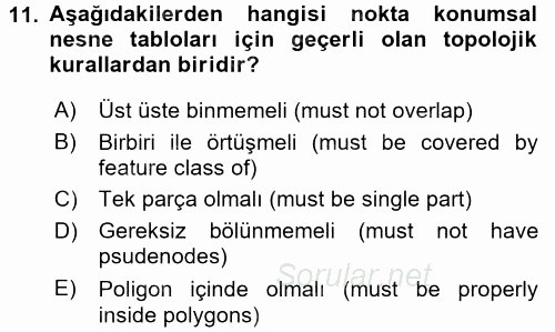 Konumsal Veritabanı 2 2017 - 2018 Dönem Sonu Sınavı 11.Soru