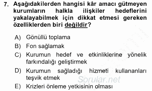 Sosyal Hizmet Yönetimi 2016 - 2017 3 Ders Sınavı 7.Soru