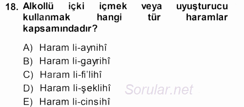 İslam İbadet Esasları 2013 - 2014 Dönem Sonu Sınavı 18.Soru