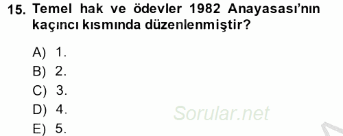 Temel İnsan Hakları Bilgisi 2 2014 - 2015 Dönem Sonu Sınavı 15.Soru