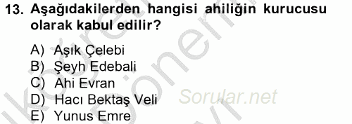 Topluma Hizmet Eğitimi 2014 - 2015 Dönem Sonu Sınavı 13.Soru