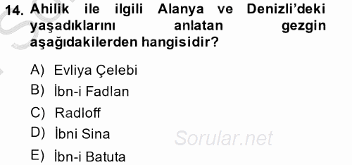 Topluma Hizmet Eğitimi 2014 - 2015 Dönem Sonu Sınavı 14.Soru