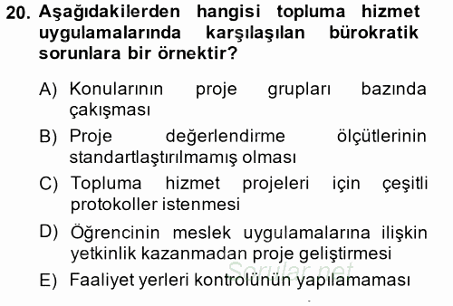 Topluma Hizmet Eğitimi 2014 - 2015 Dönem Sonu Sınavı 20.Soru