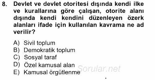 Topluma Hizmet Eğitimi 2014 - 2015 Dönem Sonu Sınavı 8.Soru