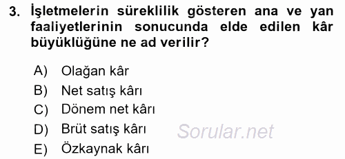 Finansal Tablolar Analizi 2015 - 2016 Dönem Sonu Sınavı 3.Soru