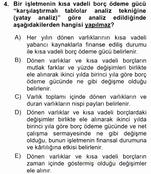 Finansal Tablolar Analizi 2015 - 2016 Dönem Sonu Sınavı 4.Soru