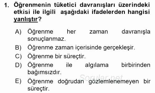 Tüketim Bilinci ve Bilinçli Tüketici 2017 - 2018 Ara Sınavı 1.Soru