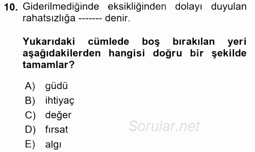 Tüketim Bilinci ve Bilinçli Tüketici 2017 - 2018 Ara Sınavı 10.Soru