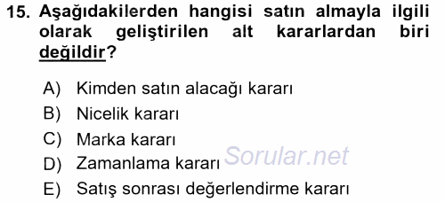 Tüketim Bilinci ve Bilinçli Tüketici 2017 - 2018 Ara Sınavı 15.Soru