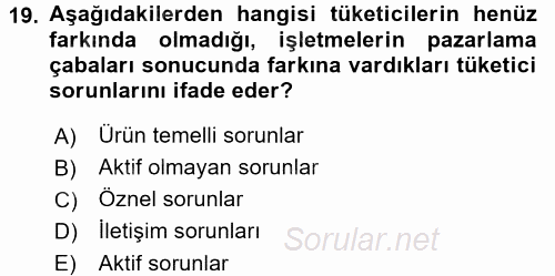 Tüketim Bilinci ve Bilinçli Tüketici 2017 - 2018 Ara Sınavı 19.Soru