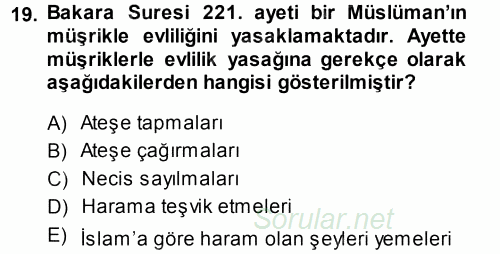 Günümüz Fıkıh Problemleri 2014 - 2015 Tek Ders Sınavı 19.Soru