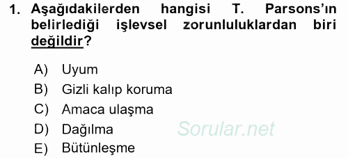 Modern Sosyoloji Tarihi 2016 - 2017 Ara Sınavı 1.Soru