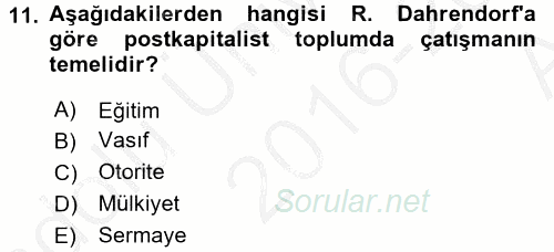 Modern Sosyoloji Tarihi 2016 - 2017 Ara Sınavı 11.Soru