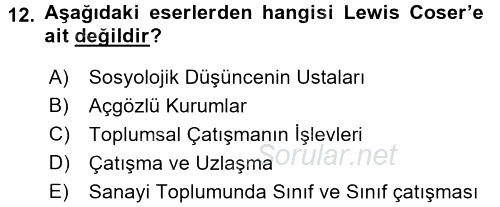 Modern Sosyoloji Tarihi 2016 - 2017 Ara Sınavı 12.Soru