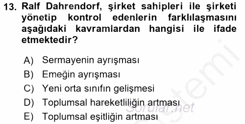 Modern Sosyoloji Tarihi 2016 - 2017 Ara Sınavı 13.Soru