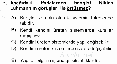 Modern Sosyoloji Tarihi 2016 - 2017 Ara Sınavı 7.Soru