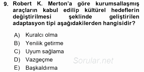 Modern Sosyoloji Tarihi 2016 - 2017 Ara Sınavı 9.Soru