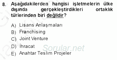Uluslararası İşletmecilik 2014 - 2015 Ara Sınavı 8.Soru