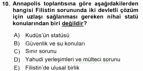 Orta Doğuda Siyaset 2016 - 2017 Dönem Sonu Sınavı 10.Soru