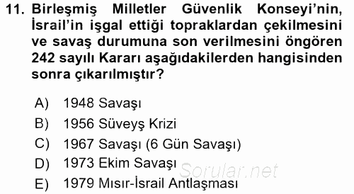 Orta Doğuda Siyaset 2016 - 2017 Dönem Sonu Sınavı 11.Soru