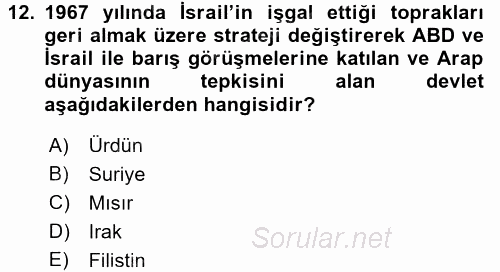Orta Doğuda Siyaset 2016 - 2017 Dönem Sonu Sınavı 12.Soru