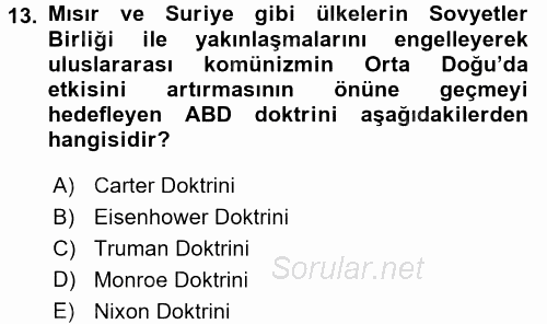 Orta Doğuda Siyaset 2016 - 2017 Dönem Sonu Sınavı 13.Soru