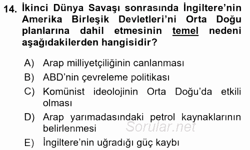 Orta Doğuda Siyaset 2016 - 2017 Dönem Sonu Sınavı 14.Soru