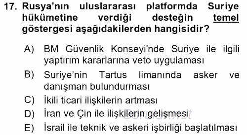 Orta Doğuda Siyaset 2016 - 2017 Dönem Sonu Sınavı 17.Soru