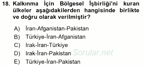 Orta Doğuda Siyaset 2016 - 2017 Dönem Sonu Sınavı 18.Soru