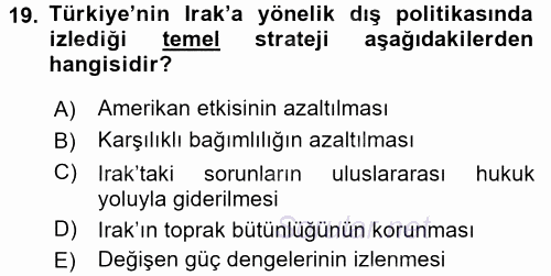Orta Doğuda Siyaset 2016 - 2017 Dönem Sonu Sınavı 19.Soru