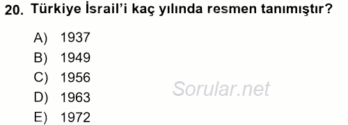 Orta Doğuda Siyaset 2016 - 2017 Dönem Sonu Sınavı 20.Soru