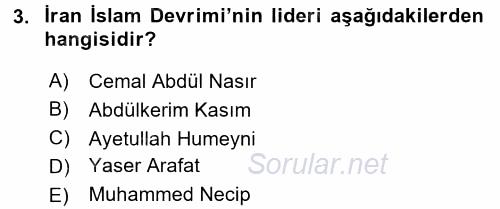 Orta Doğuda Siyaset 2016 - 2017 Dönem Sonu Sınavı 3.Soru