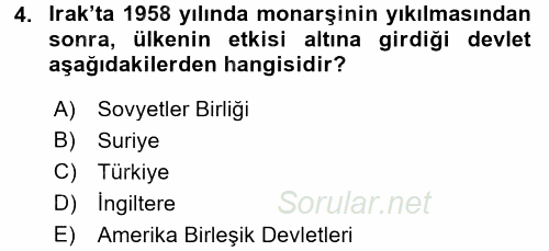 Orta Doğuda Siyaset 2016 - 2017 Dönem Sonu Sınavı 4.Soru