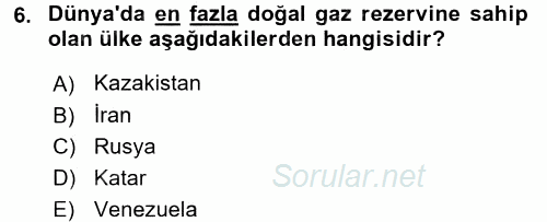 Orta Doğuda Siyaset 2016 - 2017 Dönem Sonu Sınavı 6.Soru