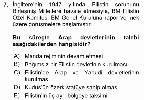 Orta Doğuda Siyaset 2016 - 2017 Dönem Sonu Sınavı 7.Soru