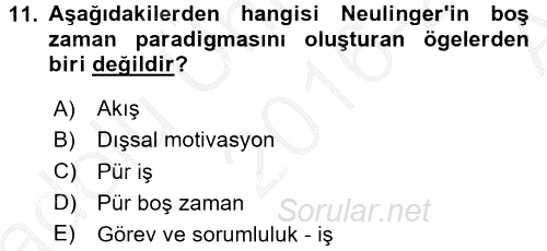 Rekreasyon Yönetimi 2016 - 2017 Ara Sınavı 11.Soru