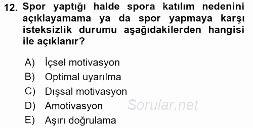 Rekreasyon Yönetimi 2016 - 2017 Ara Sınavı 12.Soru