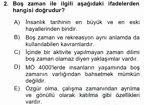 Rekreasyon Yönetimi 2016 - 2017 Ara Sınavı 2.Soru