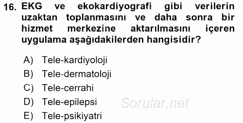 Sağlık Kurumlarında Bilgi Sistemleri 2015 - 2016 Tek Ders Sınavı 16.Soru