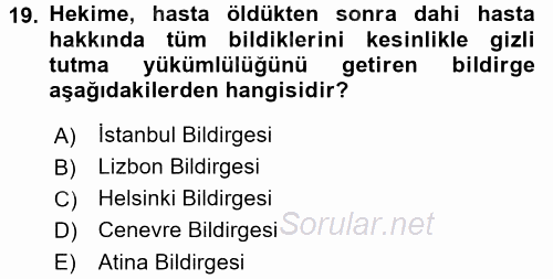 Sağlık Kurumlarında Bilgi Sistemleri 2015 - 2016 Tek Ders Sınavı 19.Soru
