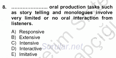 Yabancı Dil Öğretiminde Ölçme Ve Değerlendirme 2 2012 - 2013 Ara Sınavı 8.Soru