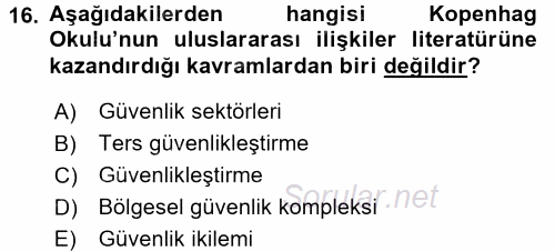 Uluslararası İlişkiler Kuramları 2 2016 - 2017 3 Ders Sınavı 16.Soru