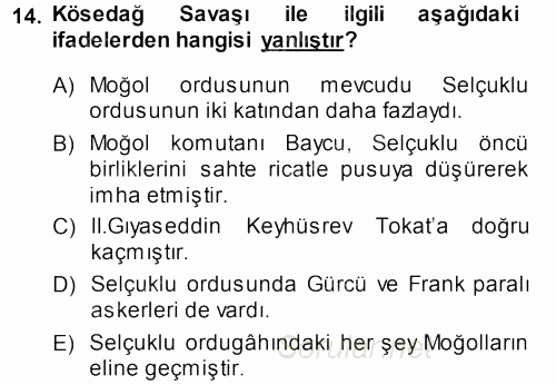 Türkiye Selçuklu Tarihi 2013 - 2014 Dönem Sonu Sınavı 14.Soru