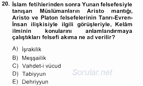 Türkiye Selçuklu Tarihi 2013 - 2014 Dönem Sonu Sınavı 20.Soru