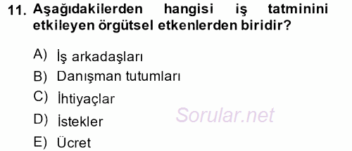 Örgütsel Davranış 2013 - 2014 Ara Sınavı 11.Soru