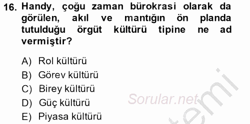 Örgütsel Davranış 2013 - 2014 Ara Sınavı 16.Soru