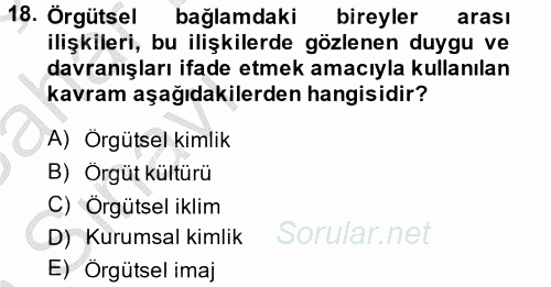Örgütsel Davranış 2013 - 2014 Ara Sınavı 18.Soru