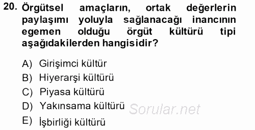 Örgütsel Davranış 2013 - 2014 Ara Sınavı 20.Soru