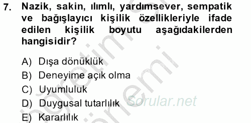 Örgütsel Davranış 2013 - 2014 Ara Sınavı 7.Soru